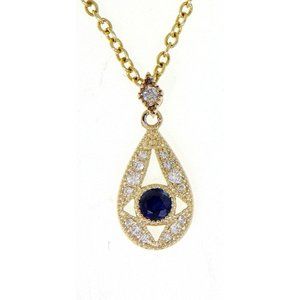 Real Diamond Pear Style Blue Sapphire Pendant